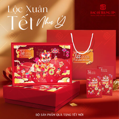 Hộp quà Lộc Xuân Tết Như Ý cao cấp màu đỏ