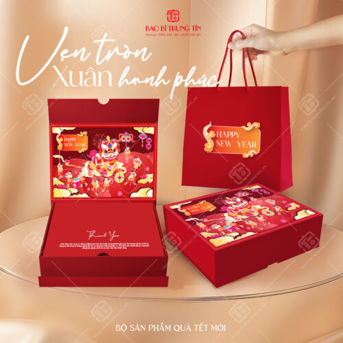 Hộp Quà Tặng Nắp Gập Xuân Bính Ngọ - Tết Vẹn Tròn Màu Đỏ